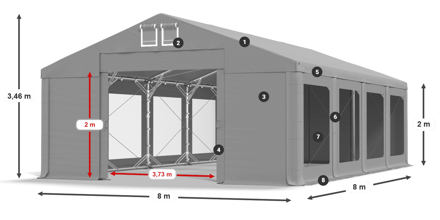 Dach: FR 620 PVC Ściany: MS 580 PVC 2m legenda