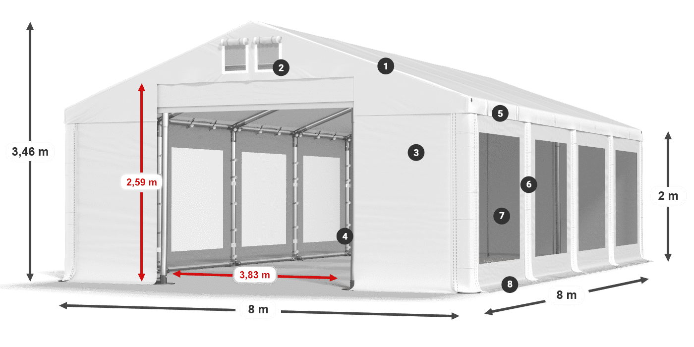 Dach: FR 620 PVC Ściany: MS 580 PVC 2m legenda