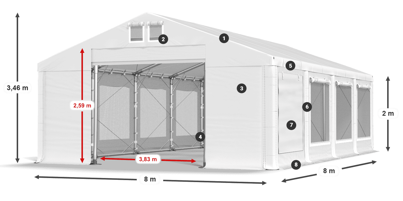 Dach: FR 620 PVC Ściany: SD 500 PVC 2m legenda
