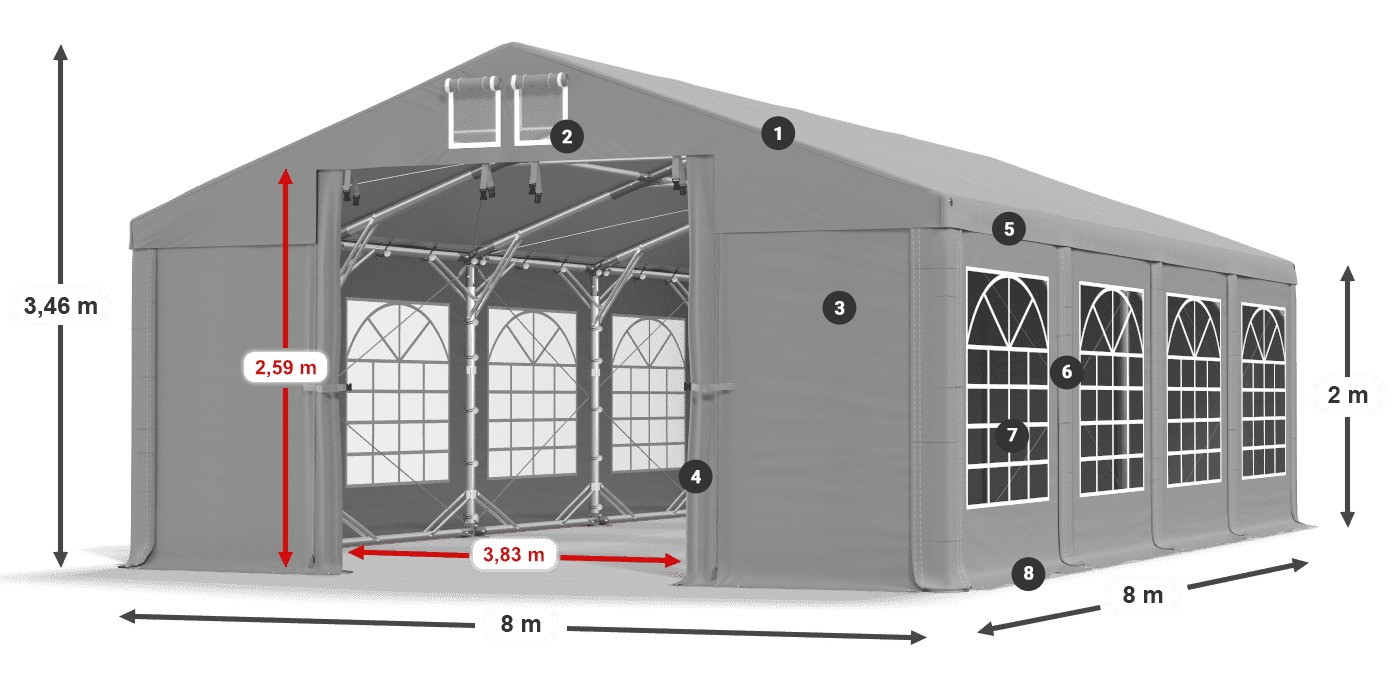 Dach: FR 620 PVC Ściany: SD 500 PVC 2m legenda