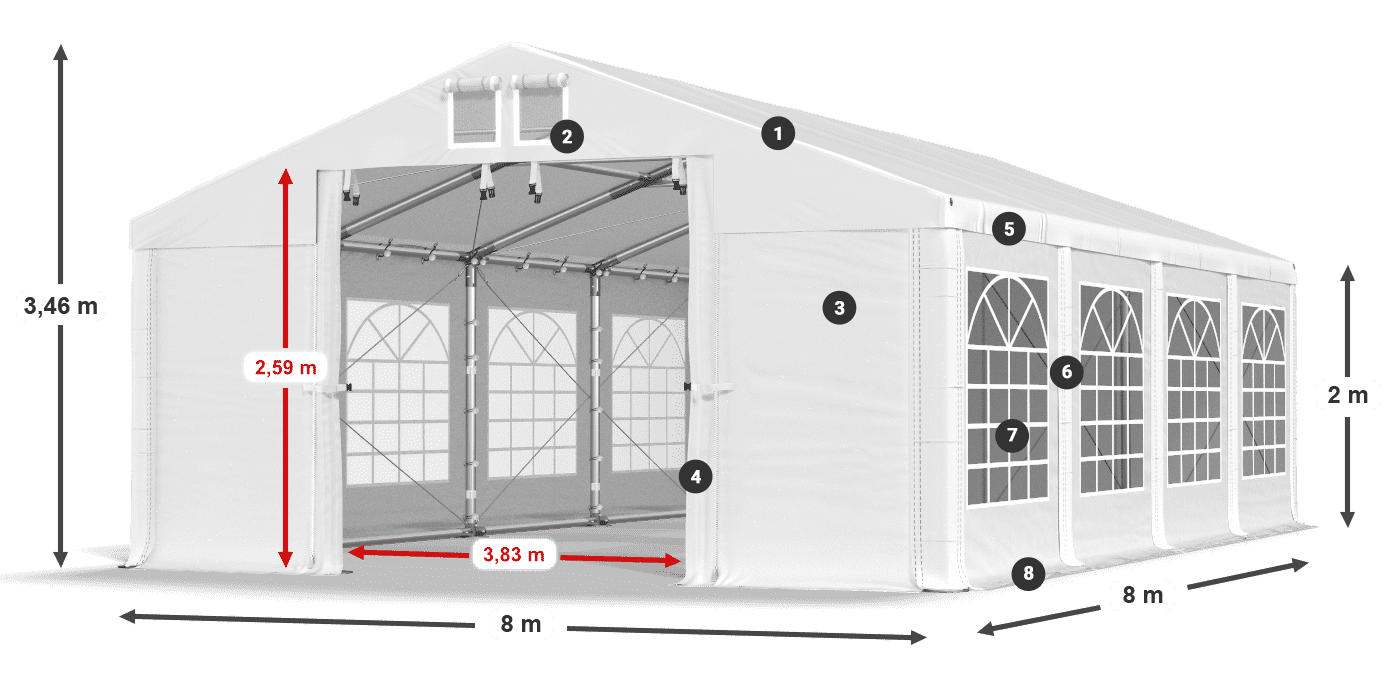 Dach: FR 620 PVC Ściany: SD 500 PVC 2m legenda