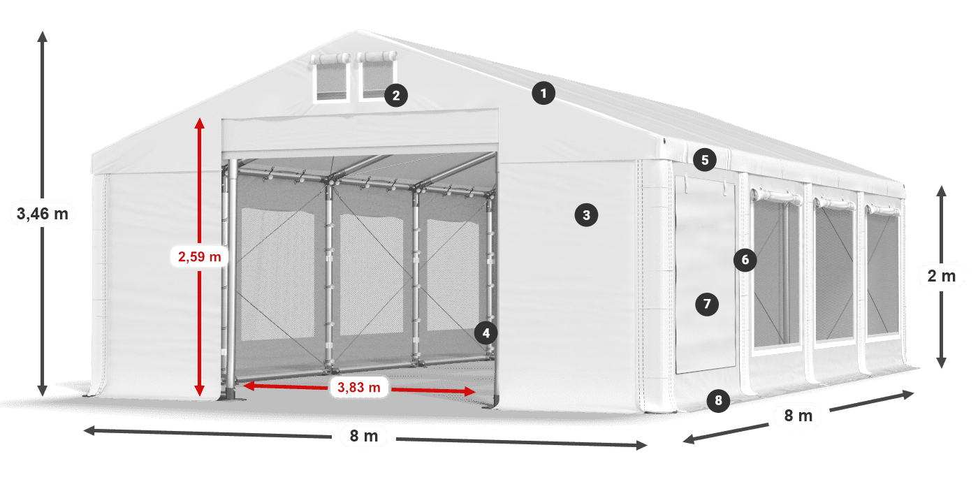 Dach: FR 620 PVC Ściany: SD 500 PVC 2m legenda