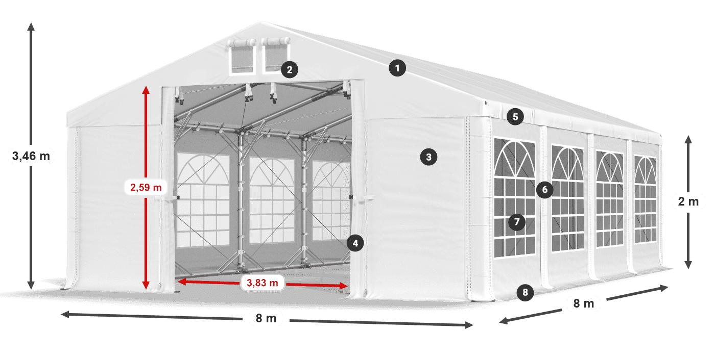 Dach: MS 580 PVC Ściany: FR 620 PVC 2m legenda