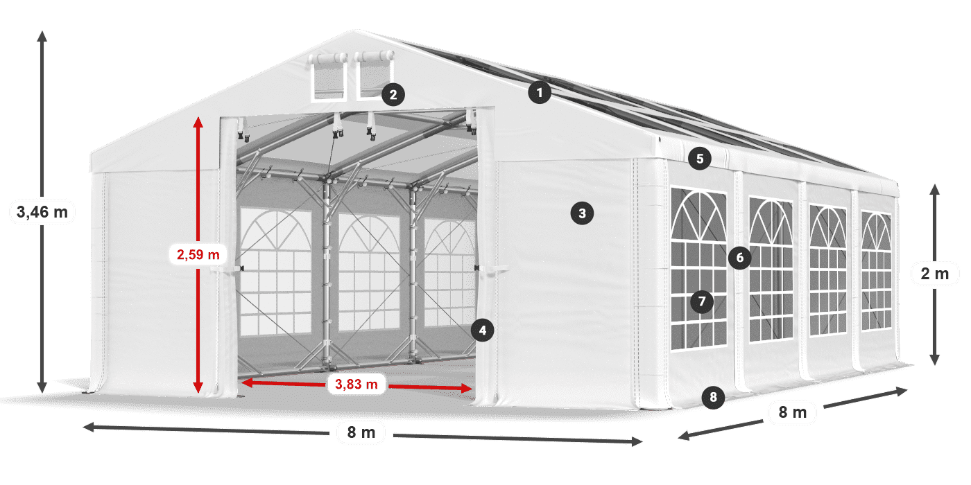 Dach: MS T 580 PVC Ściany: FR 620 PVC 2m legenda