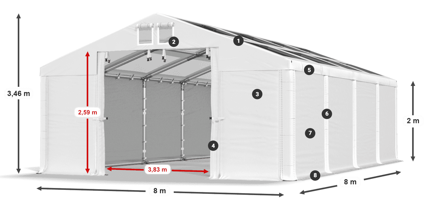 Dach: MS T 580 PVC Ściany: FR 620 PVC 2m legenda