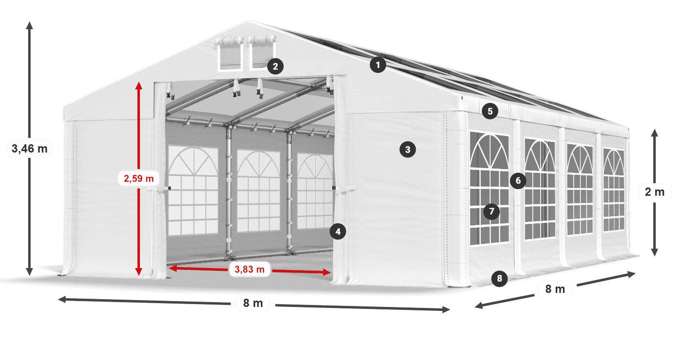 Dach: MS T 580 PVC Ściany: FR 620 PVC 2m legenda