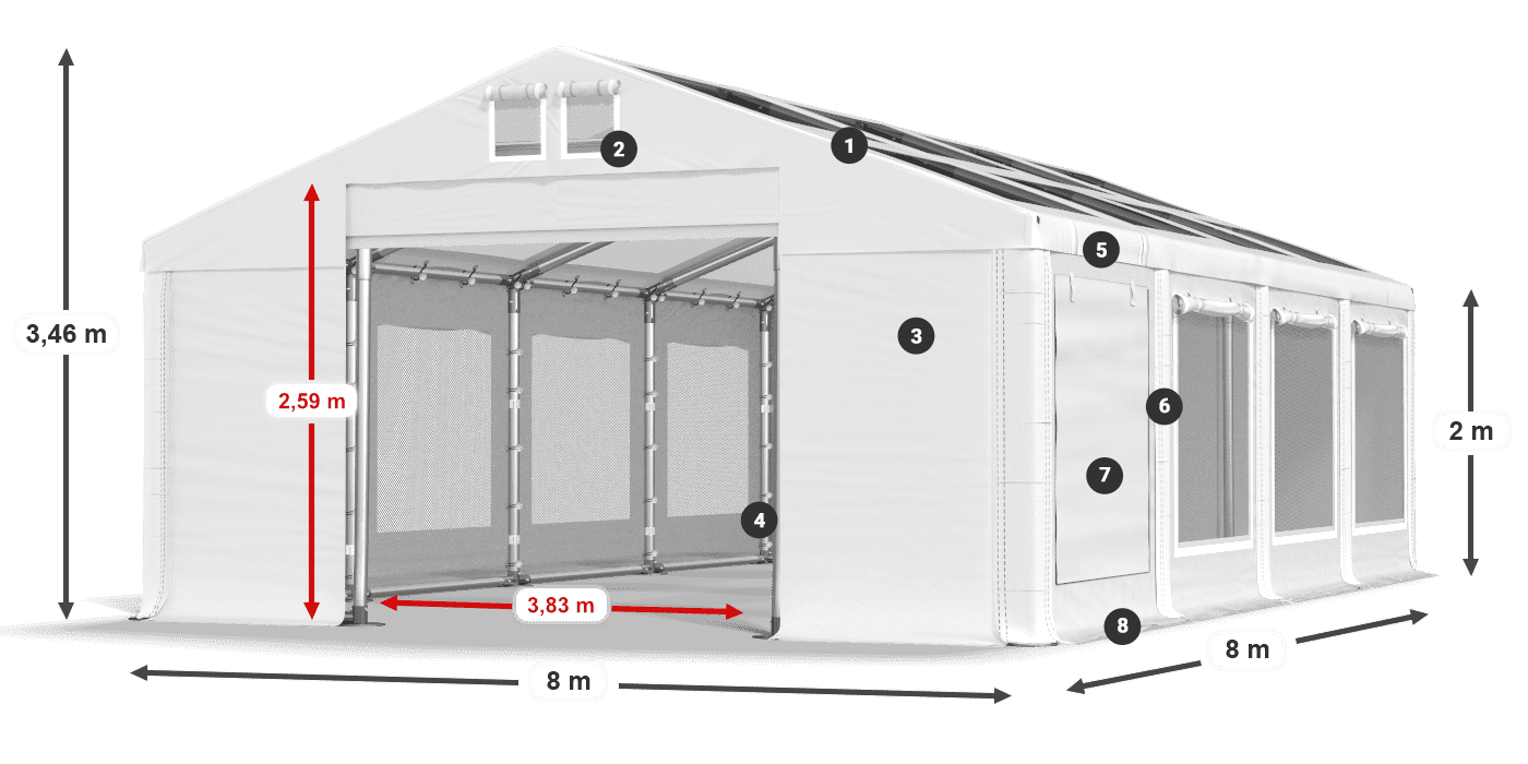 Dach: MS T 580 PVC Ściany: SDM  500 PVC 2m legenda