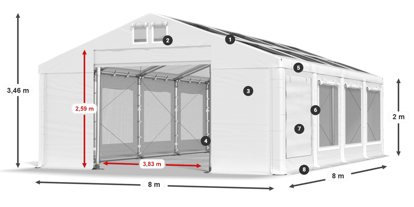 Dach: MS T 580 PVC Ściany: SDM  500 PVC 2m legenda