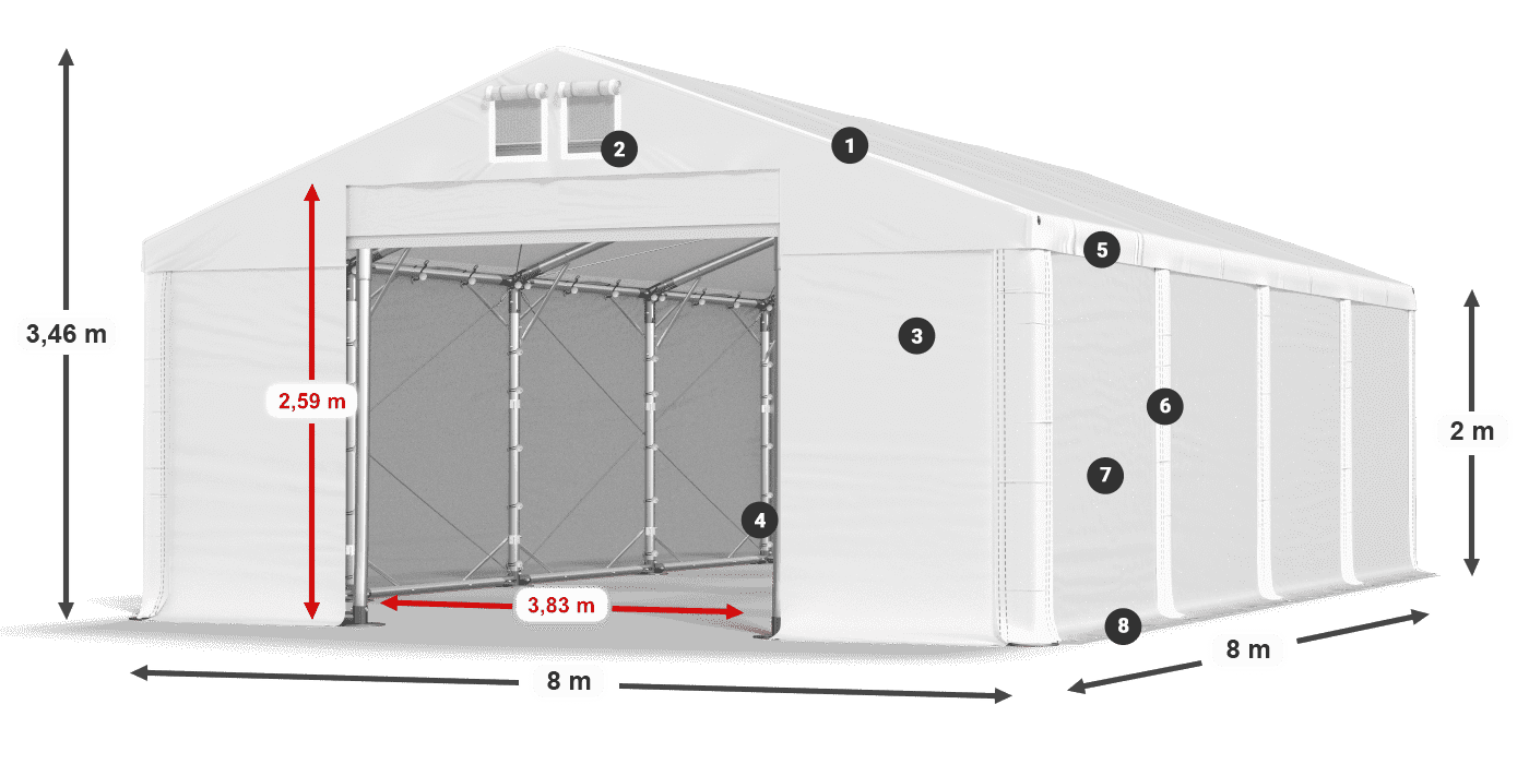 Dach: SD 560 PVC Ściany: FR 620 PVC legenda 2m