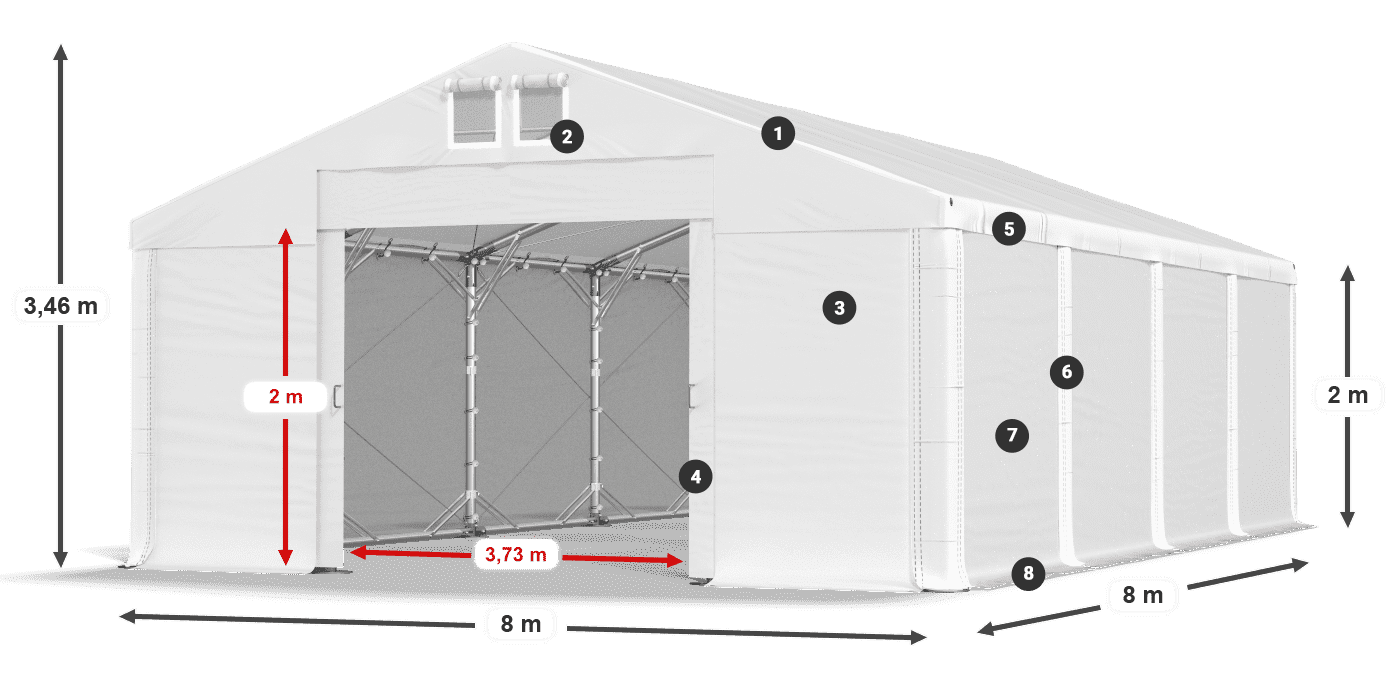 Dach: SD 560 PVC Ściany: FR 620 PVC legenda 2m