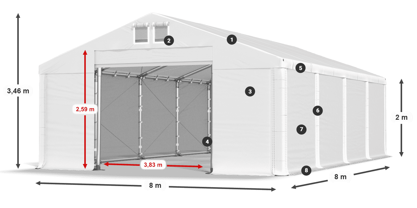 Dach: SD 560 PVC Ściany: FR 620 PVC legenda 2m