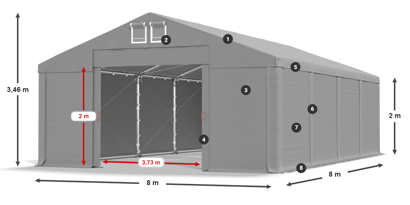 Dach: SD 560 PVC Ściany: FR 620 PVC legenda 2m