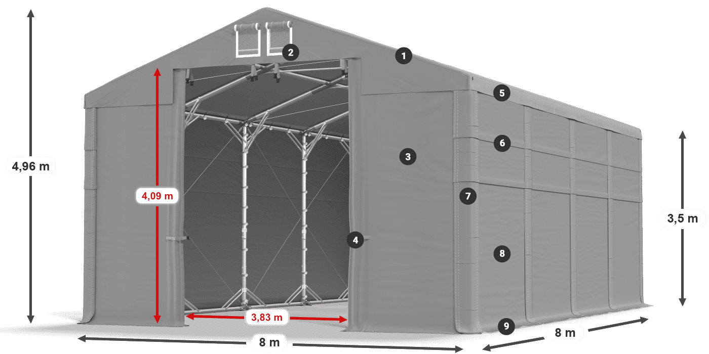 Dach: FR 620 PVC Ściany: SD 500 PVC 3.5m legenda