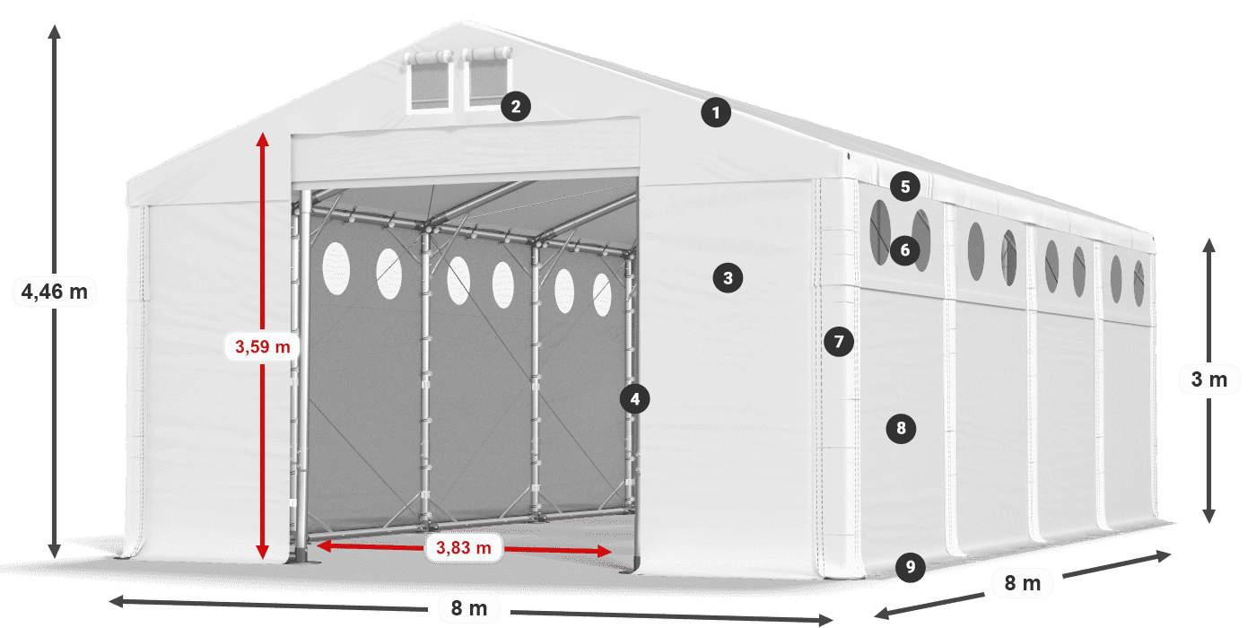 Dach: FR 620 PVC Ściany: MS O 580 PVC 3m legenda