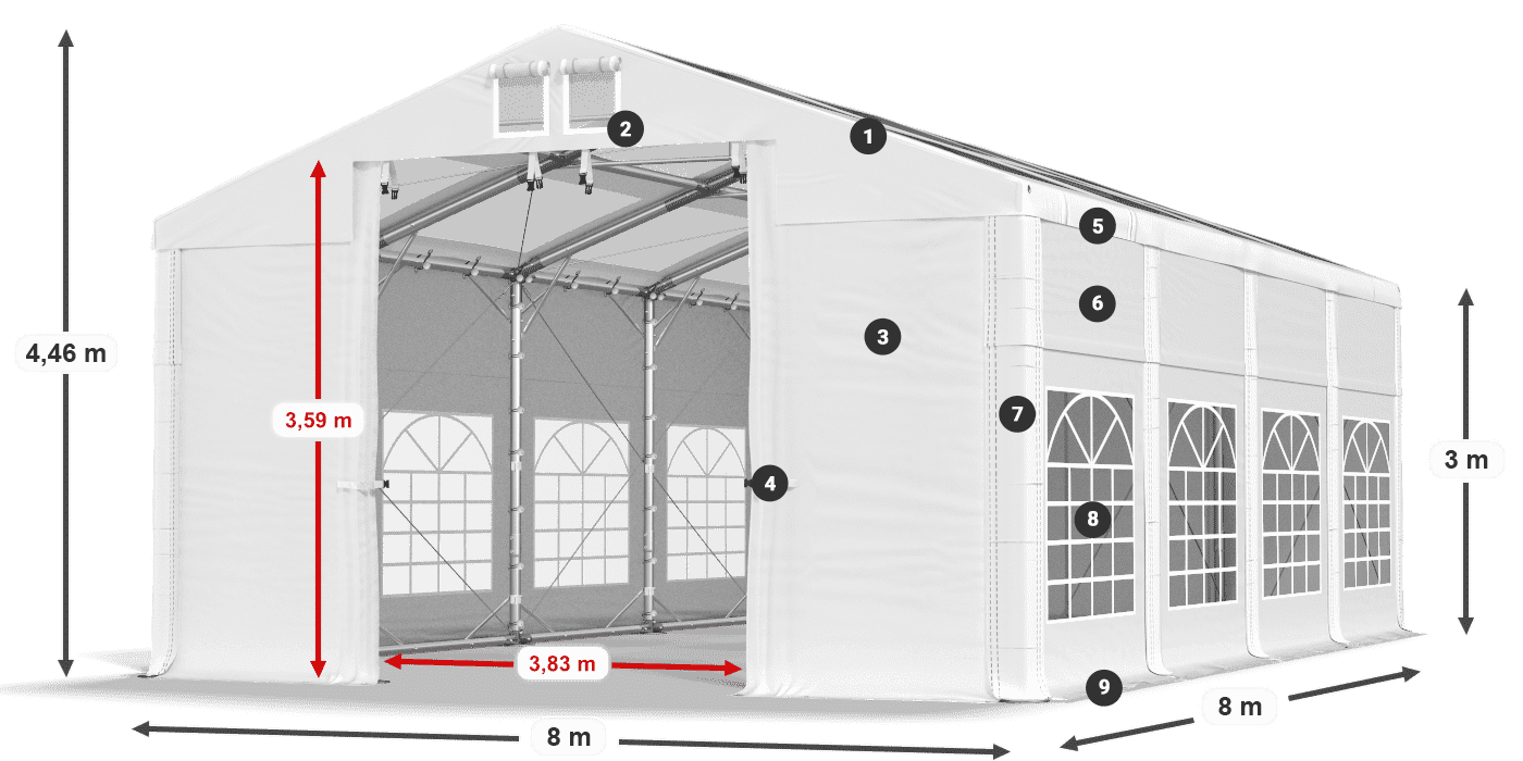 Dach: MS T 580 PVC Ściany: FR 620 PVC 3m legenda
