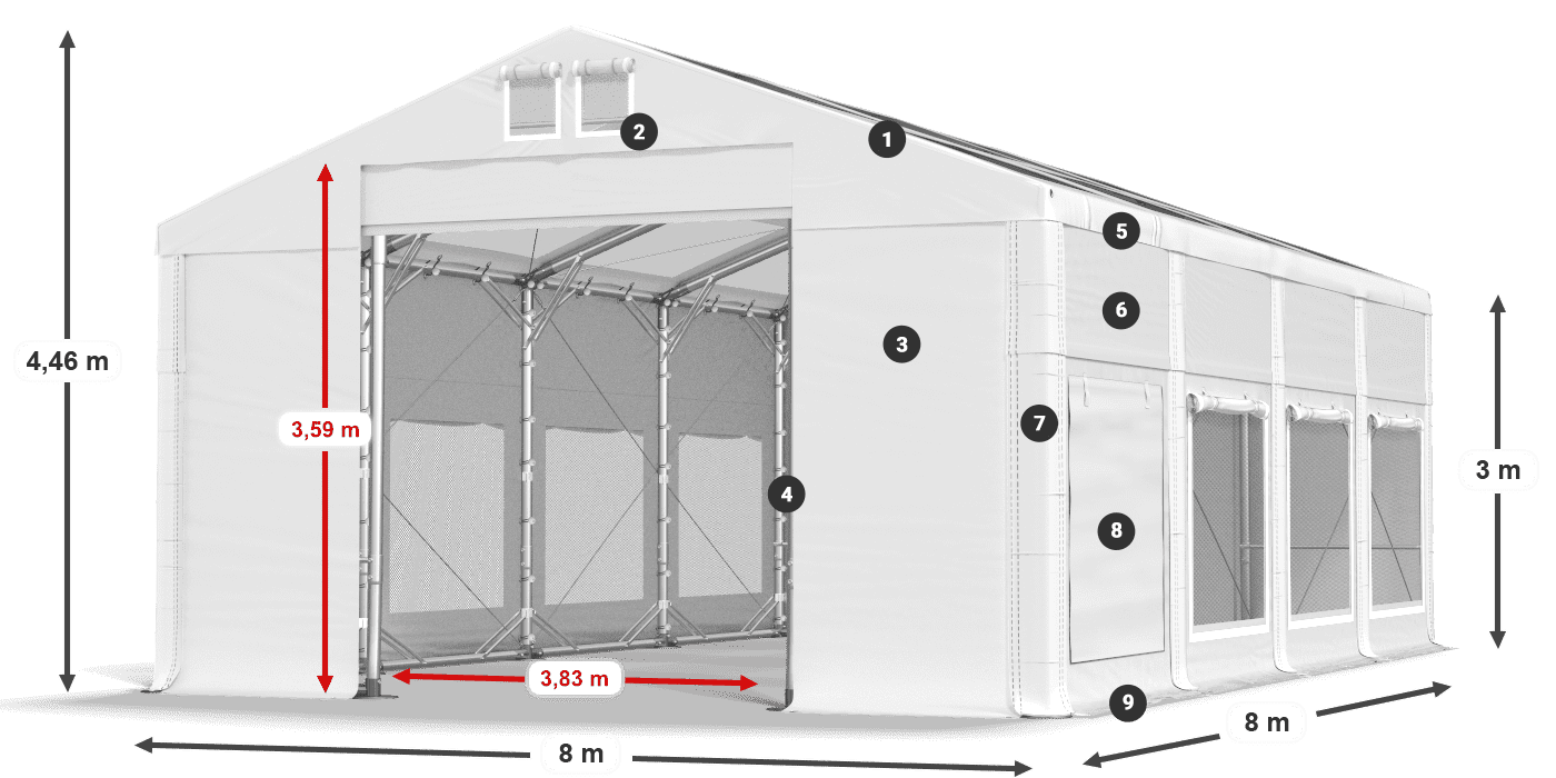 Dach: MS T 580 PVC Ściany: SD M 500 PVC 3m legenda