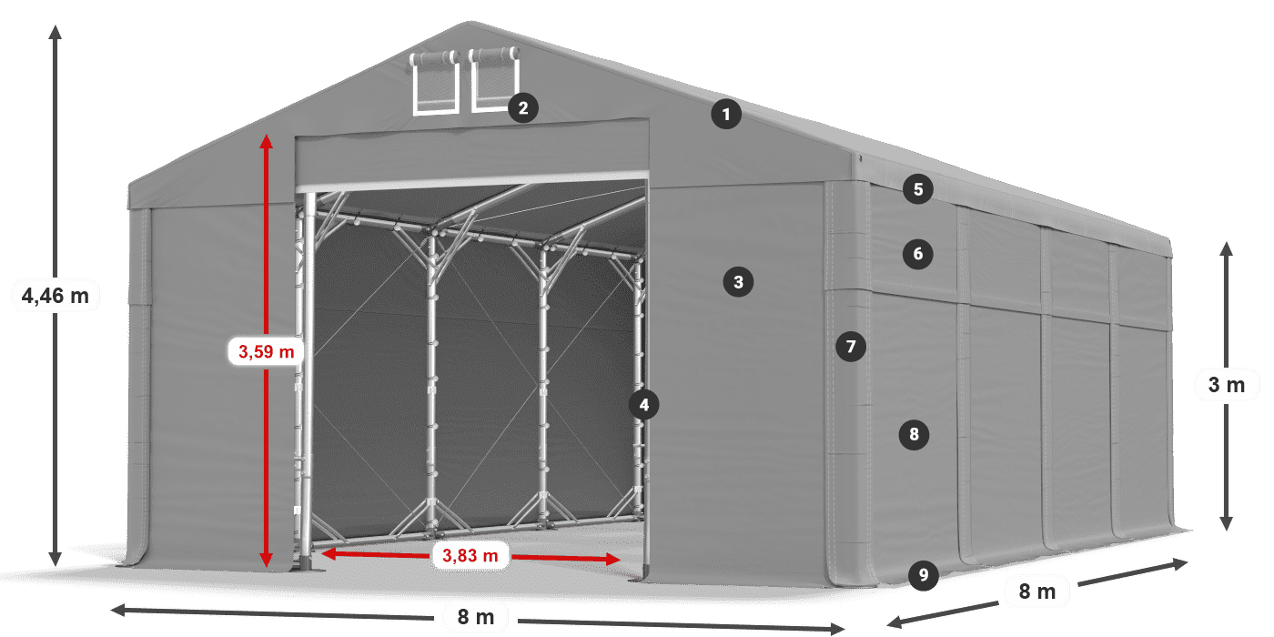 Dach: SD 560 PVC Ściany: FR 620 PVC legenda 3m
