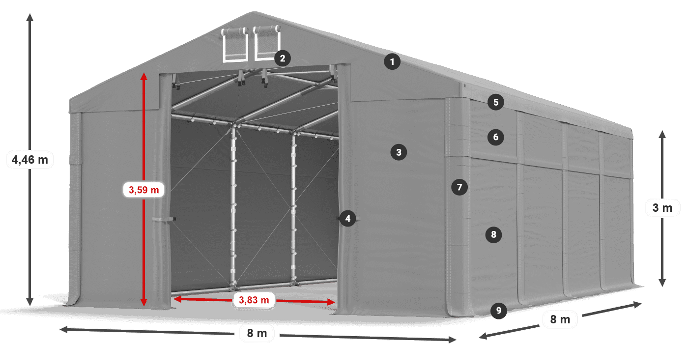 Dach: SD 560 PVC Ściany: FR 620 PVC legenda 3m