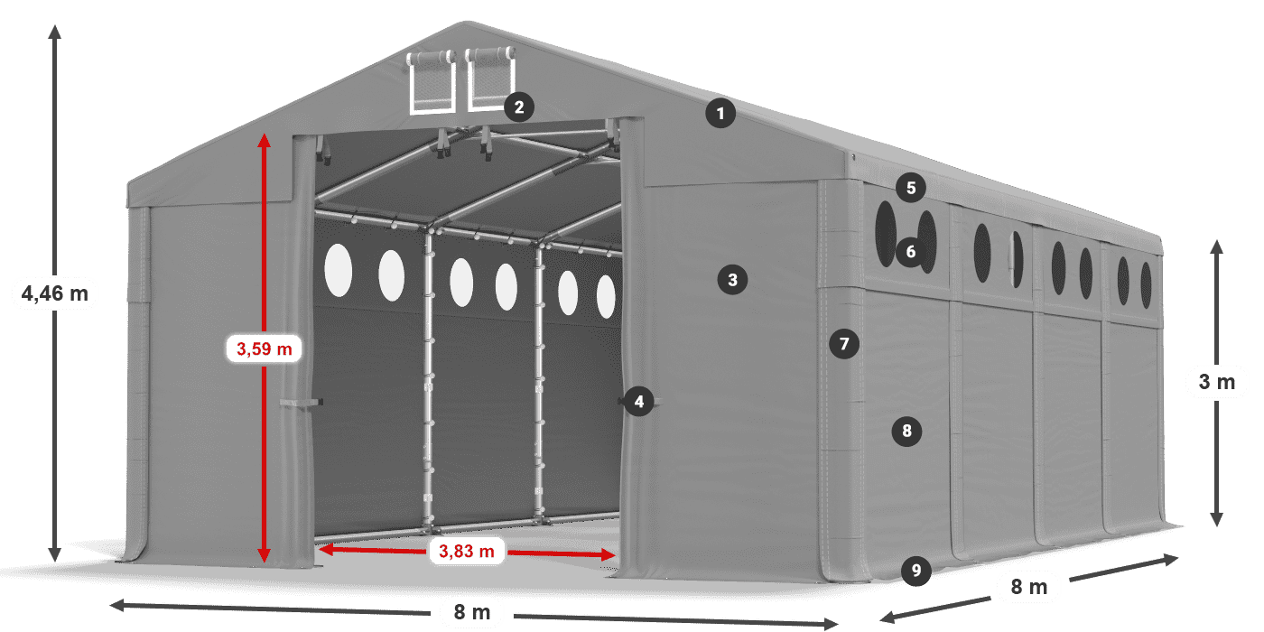 Dach: SD 560 PVC Ściany: MS O 580 PVC legenda 3m