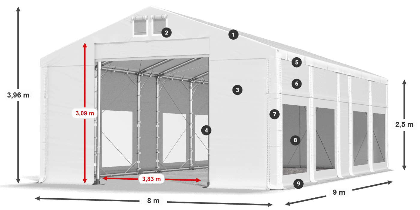 Dach: FR 620 PVC Ściany: MS 580 PVC 2.5m legenda