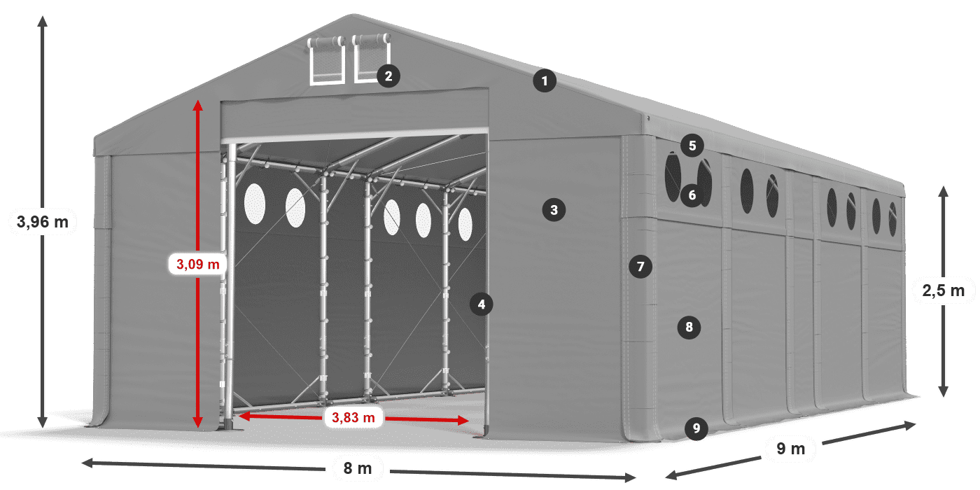 Dach: FR 620 PVC Ściany: SD O 500 PVC 2.5m legenda