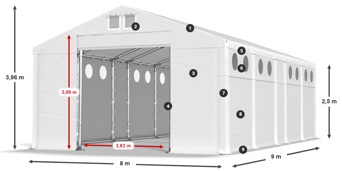 Dach: FR 620 PVC Ściany: SD O 500 PVC 2.5m legenda