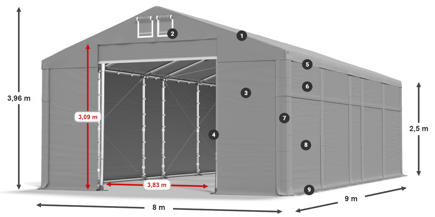 Dach: FR 620 PVC Ściany: SD 500 PVC 2.5m legenda