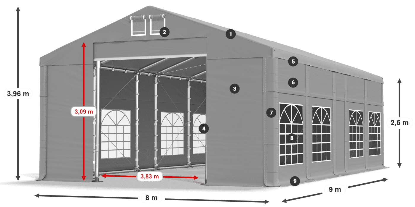 Dach: FR 620 PVC Ściany: SD 500 PVC 2.5m legenda
