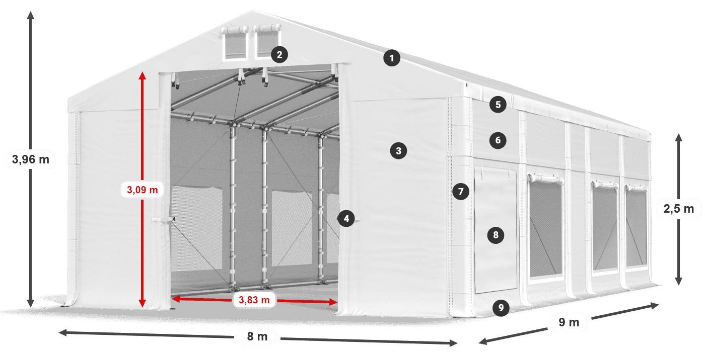 Dach: FR 620 PVC Ściany: SD 500 PVC 2.5m legenda
