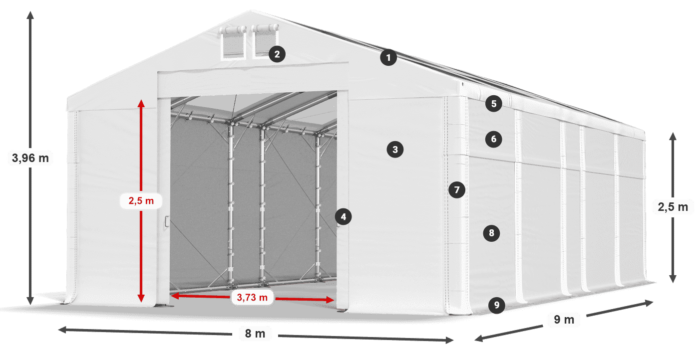 Dach: MS T 580 PVC Ściany: FR 620 PVC 2.5m legenda