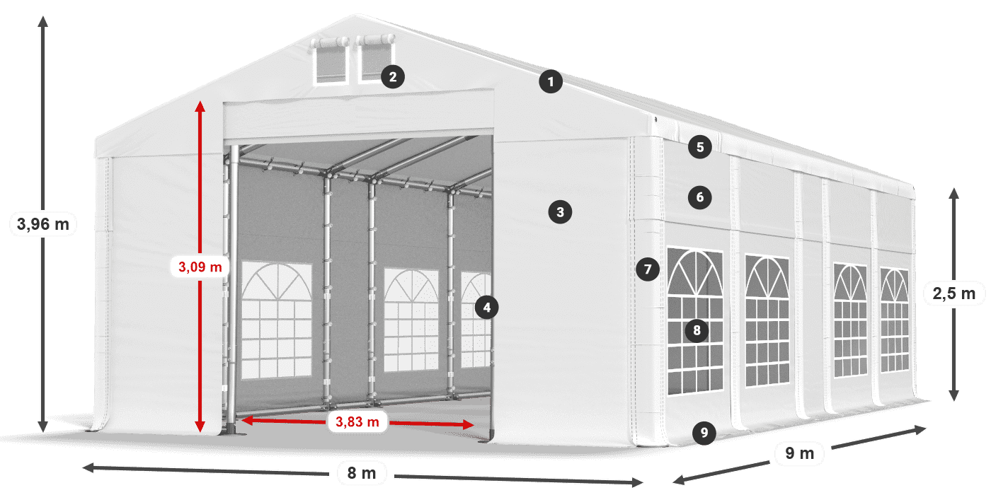 Dach: MS 580 PVC Ściany: FR 620 PVC 2.5m legenda