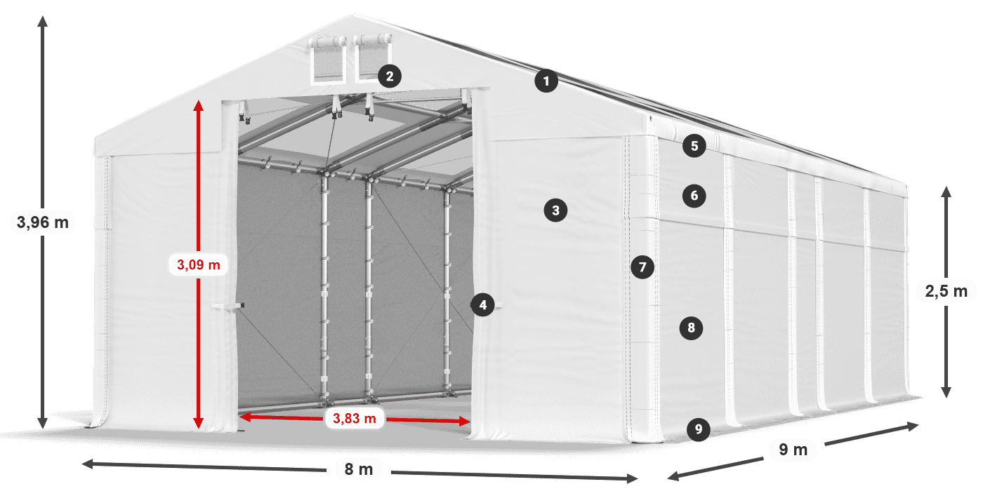 Dach: MS T 580 PVC Ściany: FR 620 PVC 2.5m legenda