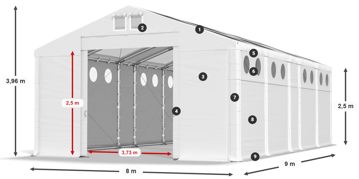 Dach: MS T 580 PVC Ściany: FR O 620 PVC 2.5m legenda