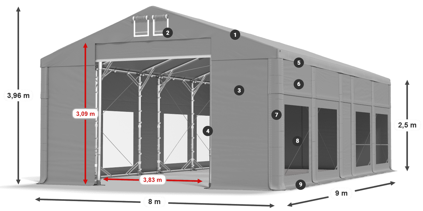 Dach: MS 580 PVC Ściany: MS 580 PVC 2.5m legenda