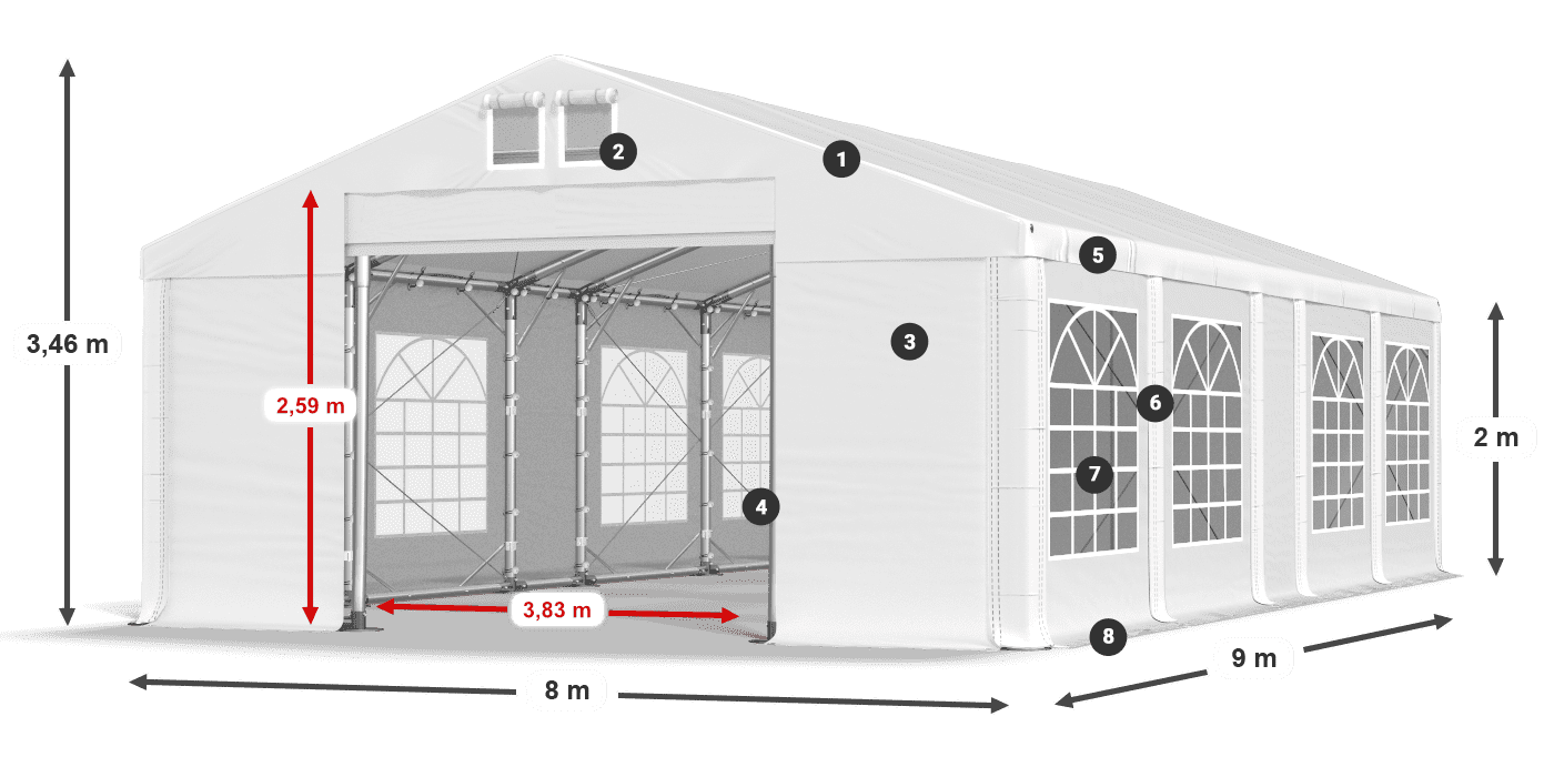 Dach: FR 620 PVC Ściany: SD 500 PVC 2m legenda