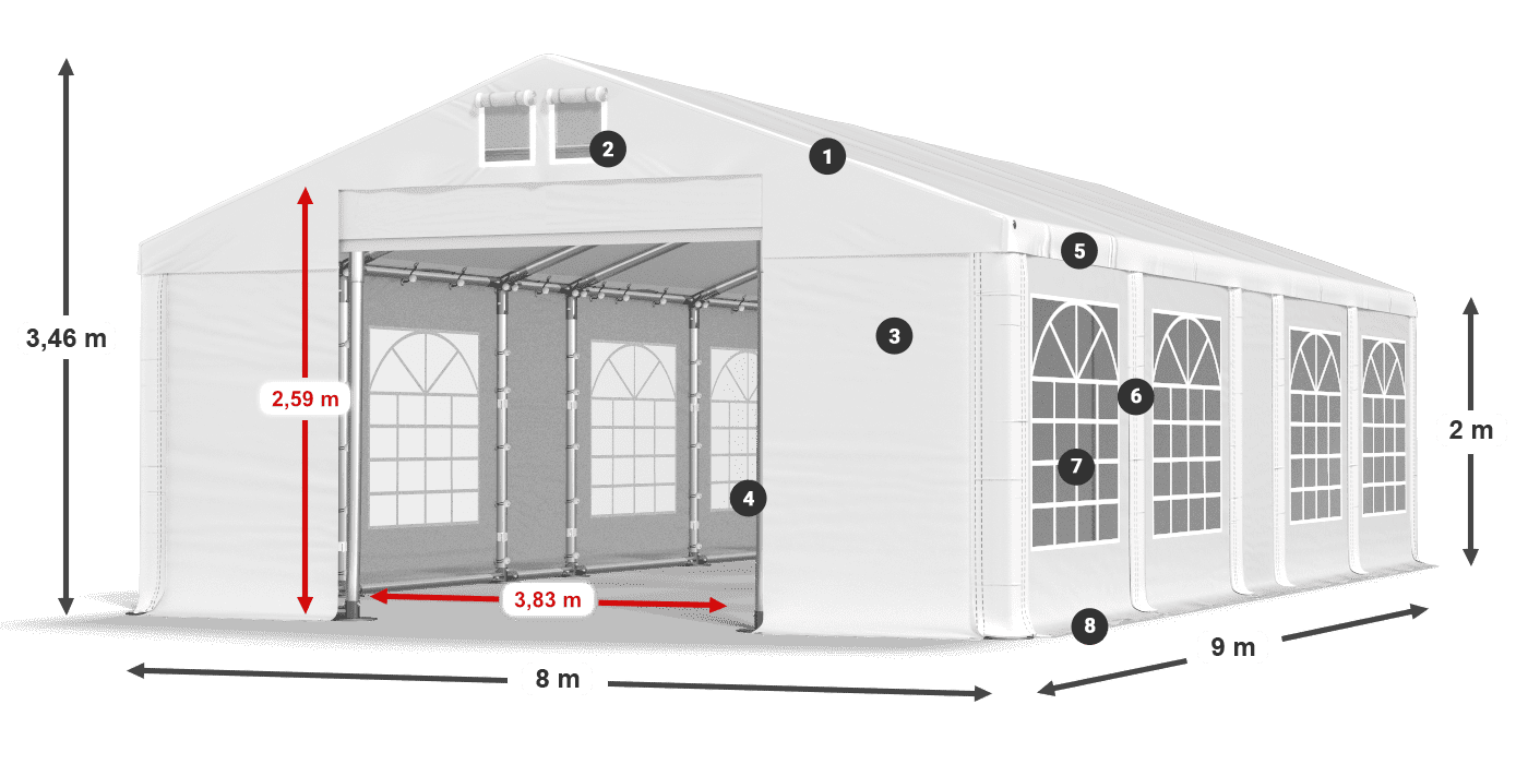 Dach: MS 580 PVC Ściany: FR 620 PVC 2m legenda