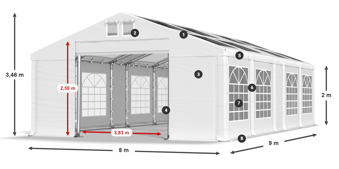 Dach: MS T 580 PVC Ściany: FR 620 PVC 2m legenda