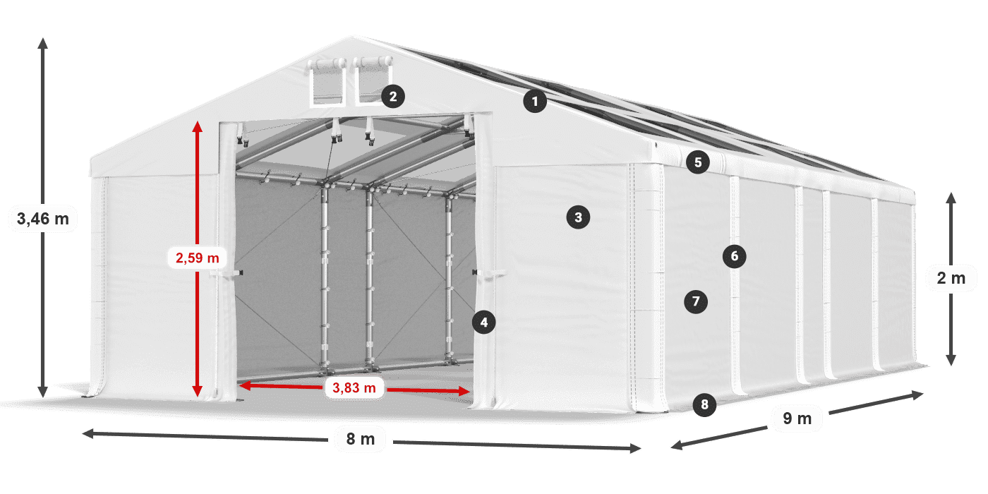 Dach: MS T 580 PVC Ściany: FR 620 PVC 2m legenda