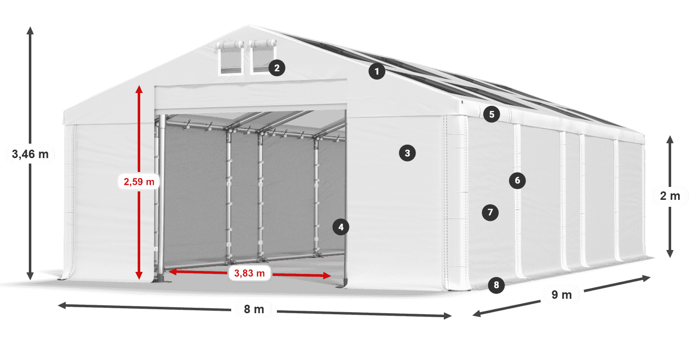 Dach: MS T 580 PVC Ściany: SD 500 PVC 2m legenda