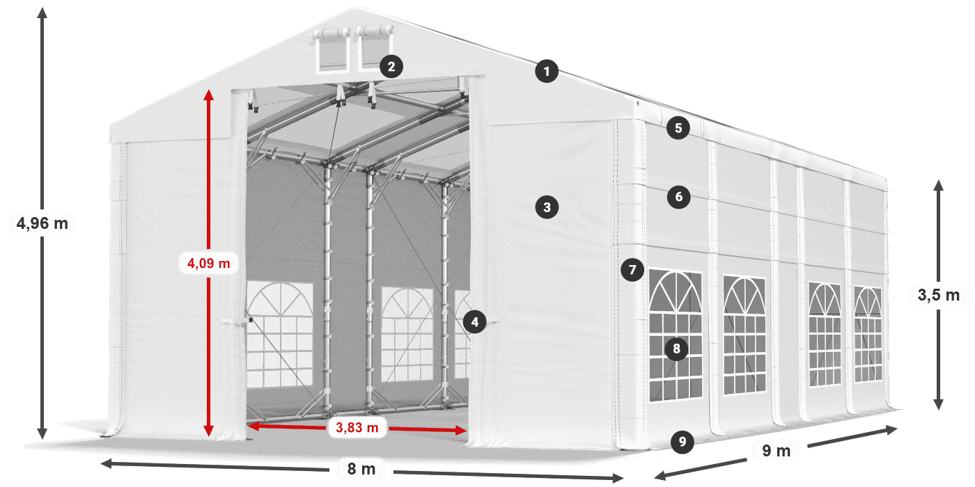 Dach: MS T 580 PVC Ściany: FR 620 PVC 2.5m legenda