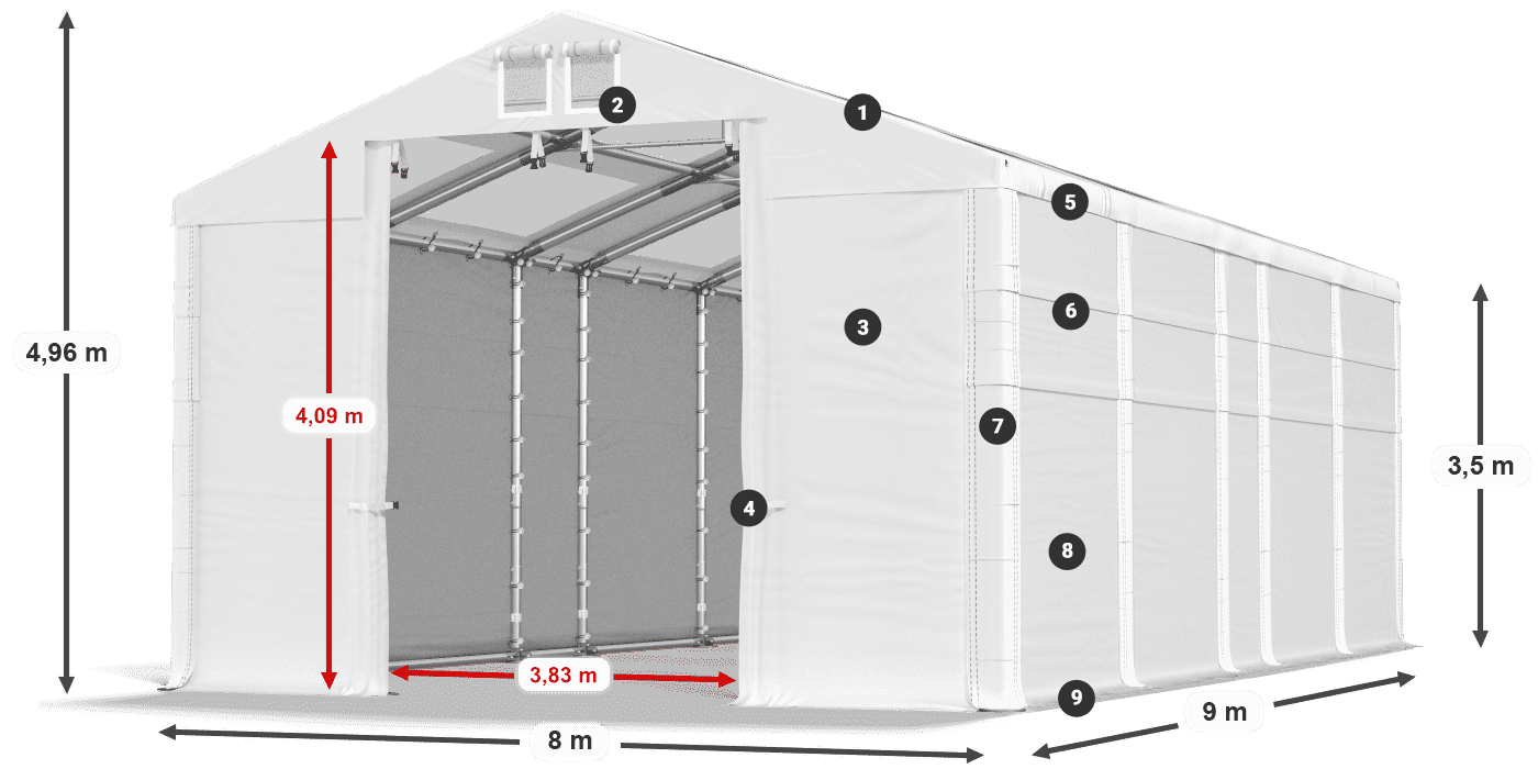 Dach: MS T 580 PVC Ściany: FR 620 PVC 3.5m legenda