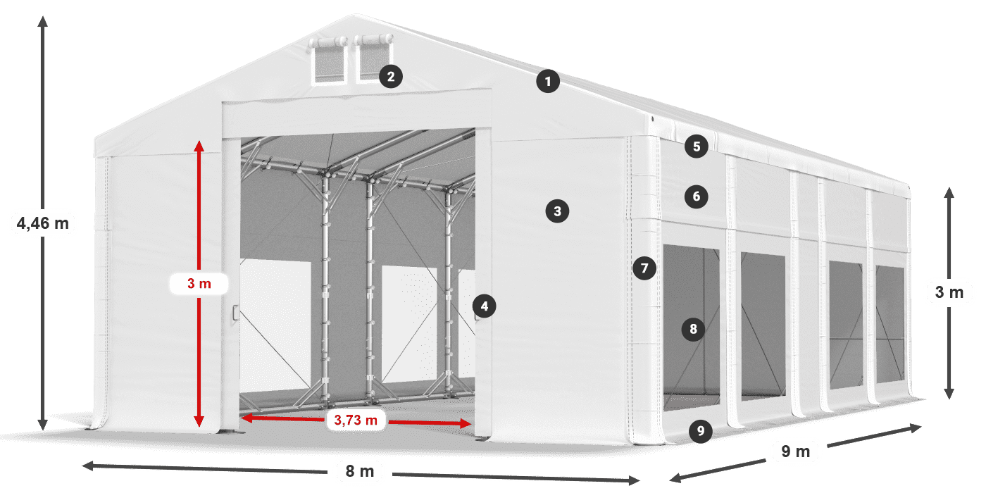 Dach: FR 620 PVC Ściany: MS 580 PVC 3m legenda