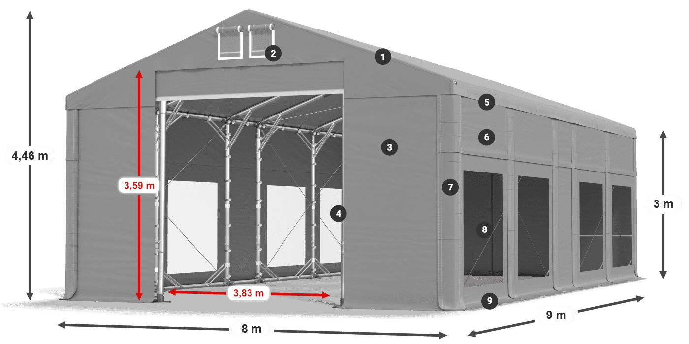 Dach: FR 620 PVC Ściany: MS 580 PVC 3m legenda