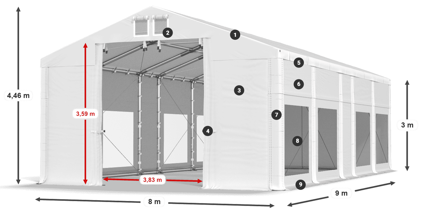 Dach: FR 620 PVC Ściany: MS 580 PVC 3m legenda