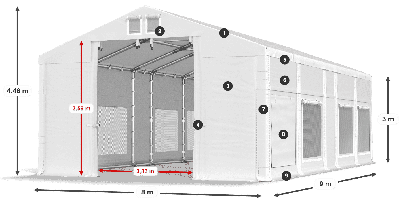Dach: FR 620 PVC Ściany: SD 500 PVC 3m legenda