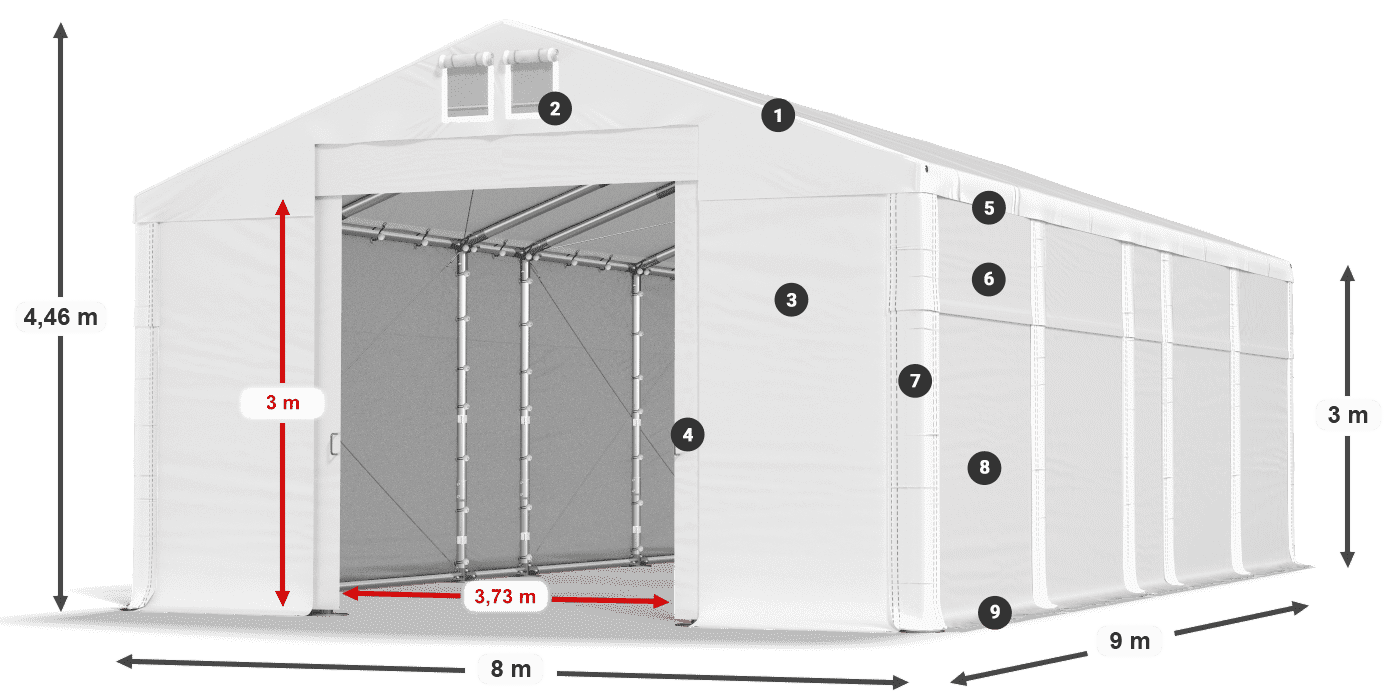 Dach: FR 620 PVC Ściany: SD 500 PVC 3m legenda