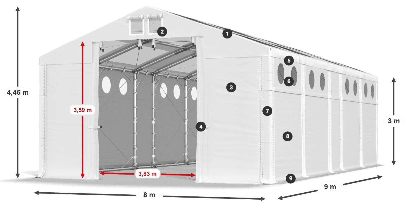Dach: MS T 580 PVC Ściany: FR O 620 PVC 3m legenda