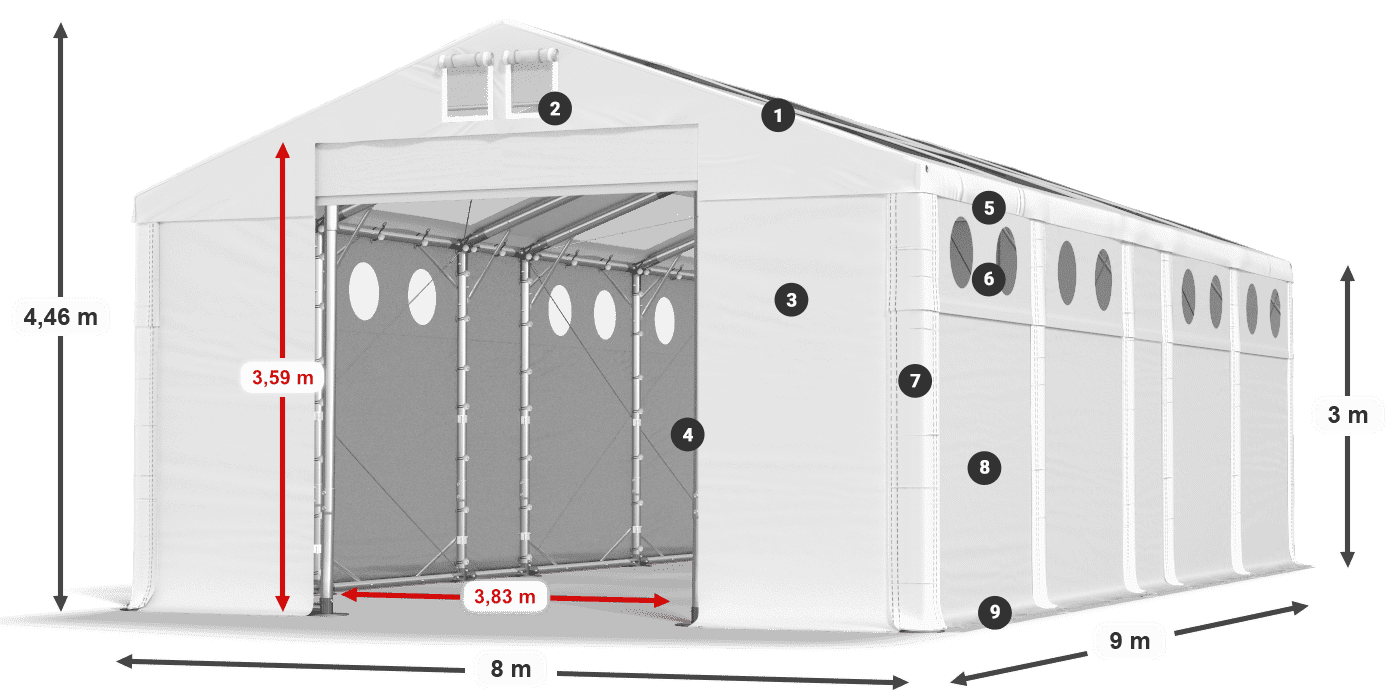 Dach: MS T 580 PVC Ściany: FR O 620 PVC 3m legenda