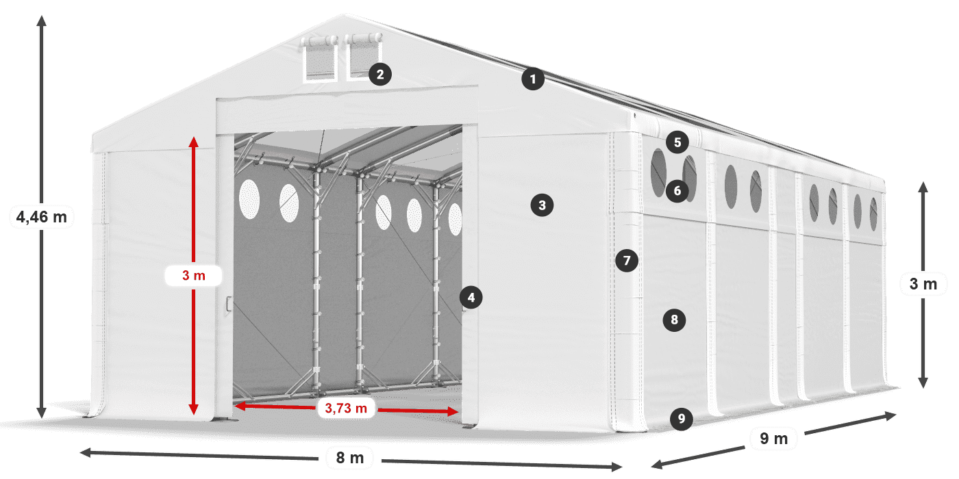 Dach: MS T 580 PVC Ściany: FR O 620 PVC 3m legenda