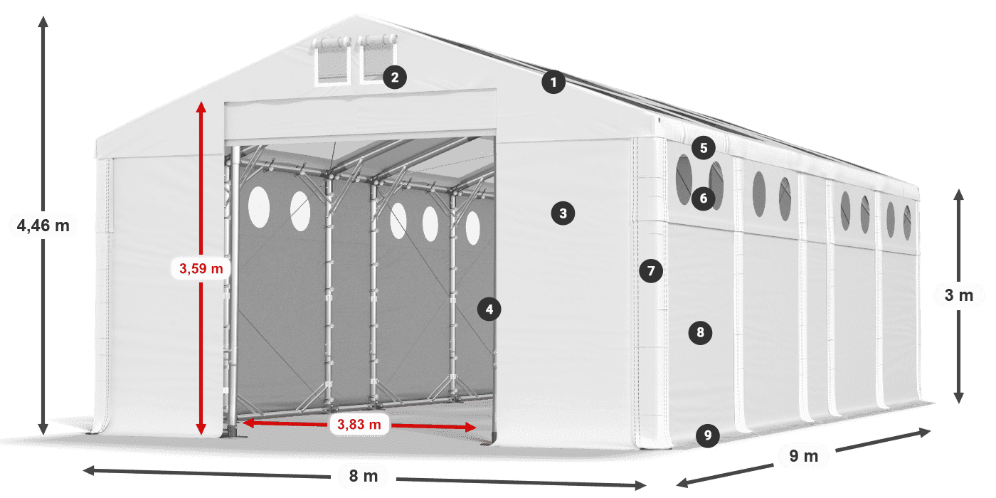 Dach: MS T 580 PVC Ściany: FR O 620 PVC 3m legenda